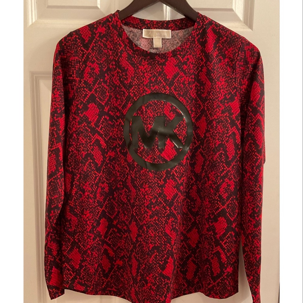 MICHAEL Michael Kors Crimson Snakeskin Print Long Sleeve Top - NWT - Medium